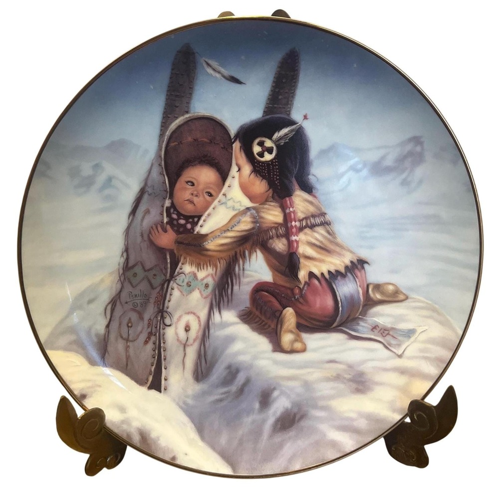 Vintage 1990 Perillo  Bundle Up Collector Plate Native American